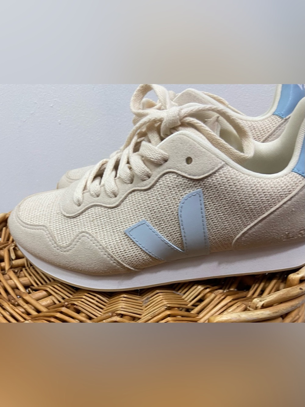 Veja Sneakers SDU J-Mesh Juta Ice Women’s Beige Tan Blue Size 8 Clean Sporty
